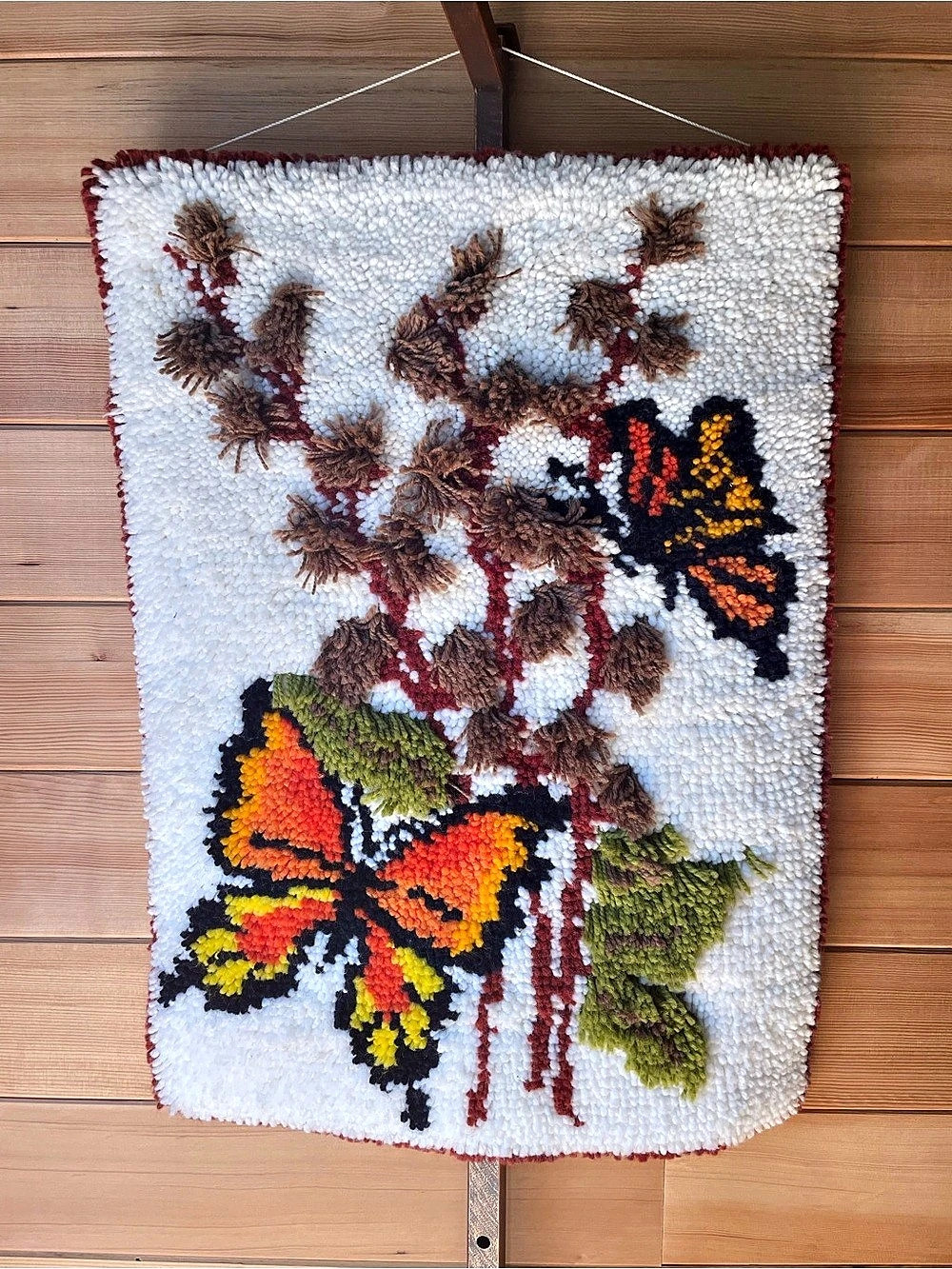Vintage Butterfly Floral Latch Hook Wall Art White & Orange